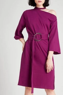 STORETS SALE Ellen Choker Neck Belted Dress