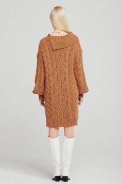STORETS Mila Folded Collar Cable Knit Dress CLOTHING