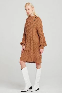 STORETS Mila Folded Collar Cable Knit Dress CLOTHING