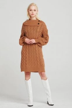 STORETS Mila Folded Collar Cable Knit Dress CLOTHING