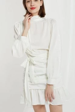 STORETS CLOTHING Rilynn Tie Collar Drape Dress