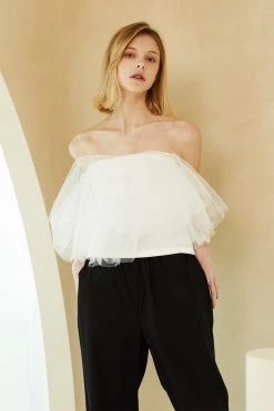 STORETS CLOTHING Bell Tulle Off-the-Shoulder Top