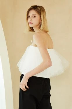 STORETS CLOTHING Bell Tulle Off-the-Shoulder Top