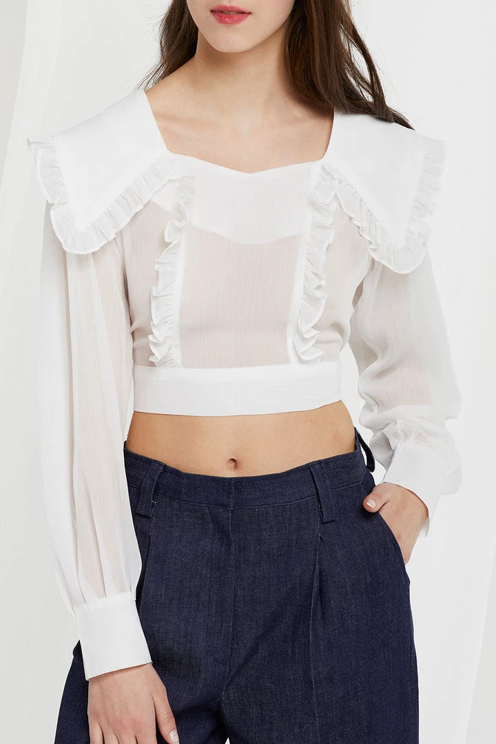STORETS SALE Echo Puritan Collar Crop Blouse CLOTHING