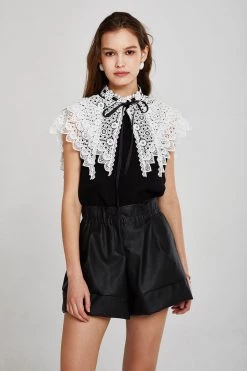 STORETS Audrey Contrast Lace Cape Blouse CLOTHING