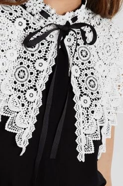 STORETS Audrey Contrast Lace Cape Blouse CLOTHING