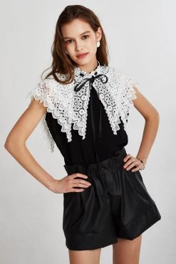 STORETS Audrey Contrast Lace Cape Blouse CLOTHING
