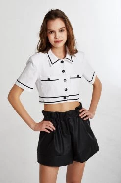 STORETS Brooklyn Contrast Trim Cropped Shirt CLOTHING