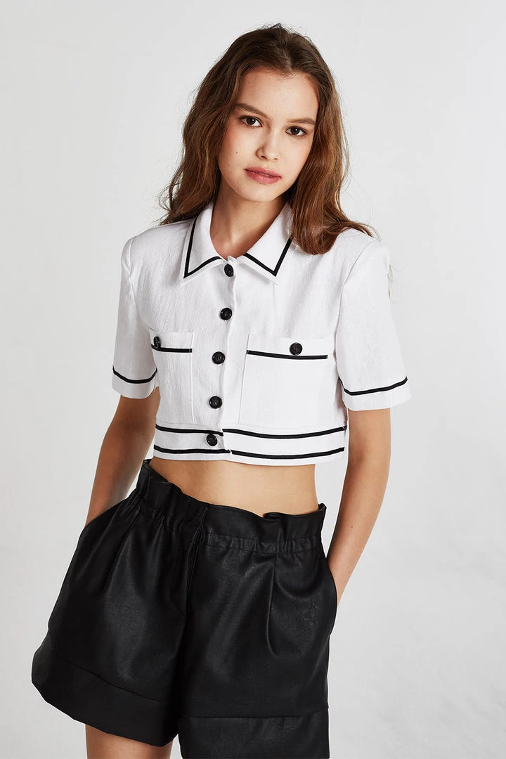 STORETS Brooklyn Contrast Trim Cropped Shirt CLOTHING