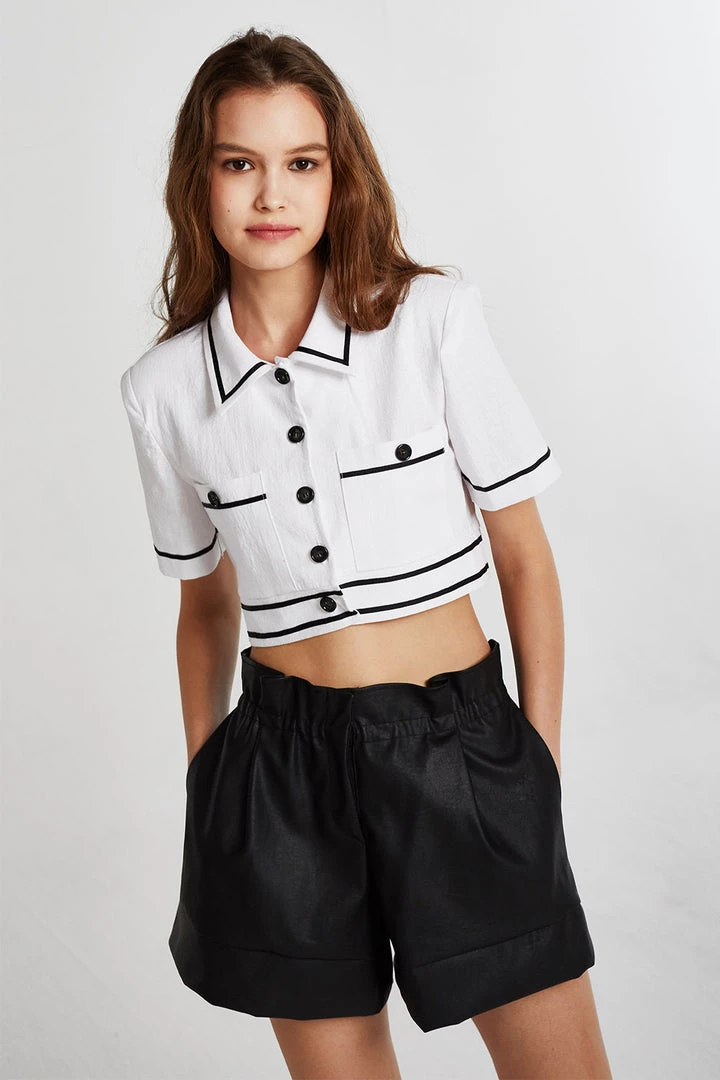 STORETS Brooklyn Contrast Trim Cropped Shirt CLOTHING