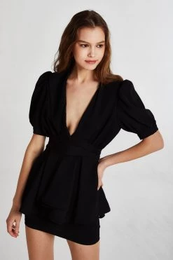 STORETS CLOTHING Harper Plunge Peplum Romper