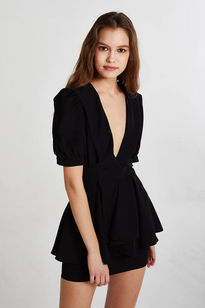 STORETS CLOTHING Harper Plunge Peplum Romper