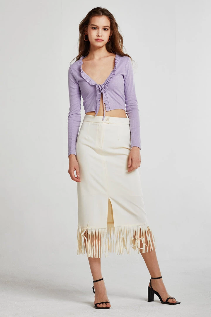 STORETS Luna Ruffle Trim Cropped Cardigan