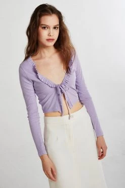 Vitaliia Luna Ruffle Trim Cropped Cardigan