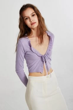 STORETS Luna Ruffle Trim Cropped Cardigan