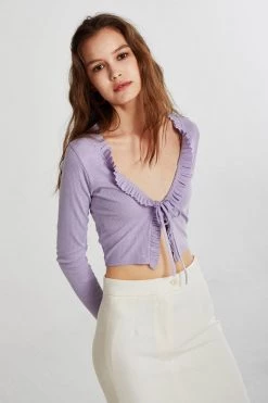 Vitaliia Luna Ruffle Trim Cropped Cardigan