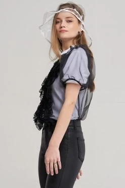 STORETS SALE CLOTHING Sally Sheer Ruffle Bow Blouse
