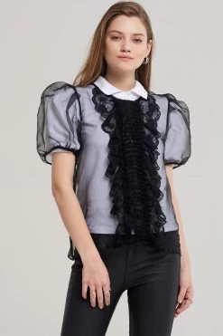 STORETS SALE CLOTHING Sally Sheer Ruffle Bow Blouse