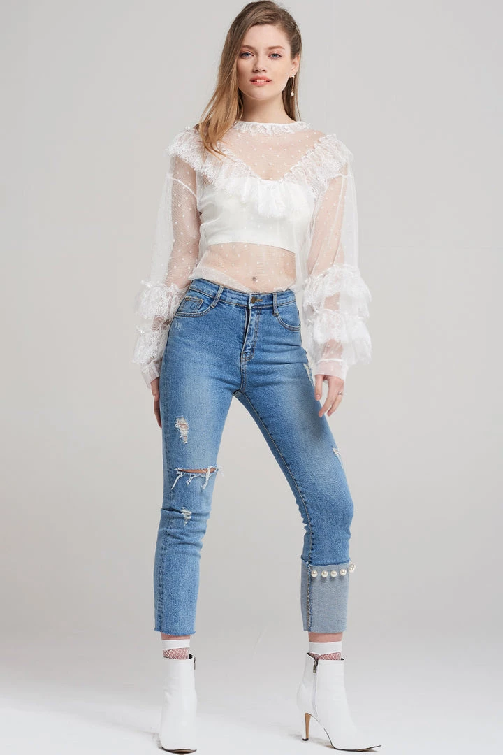 STORETS Austyn Polka Dot Tulle Blouse