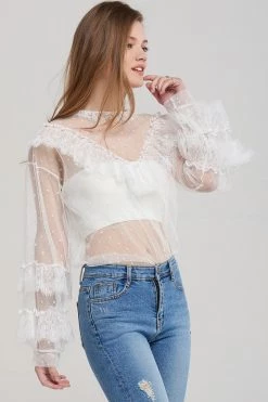 STORETS Austyn Polka Dot Tulle Blouse