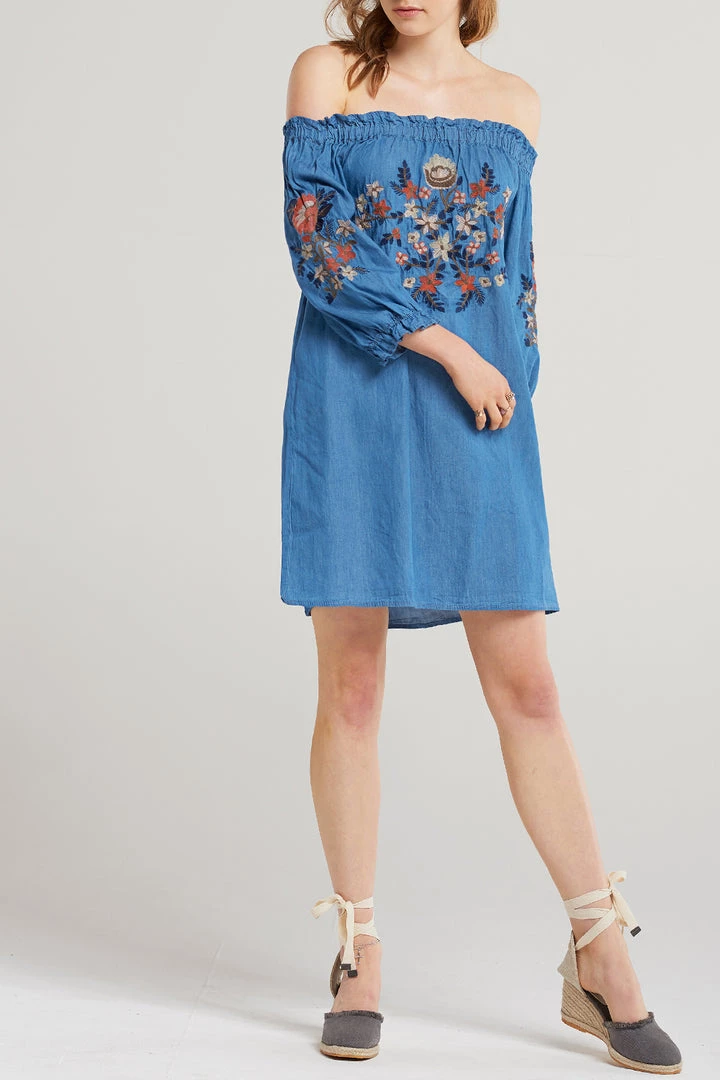 STORETS SALE Lila Embroidered Denim Dress CLOTHING