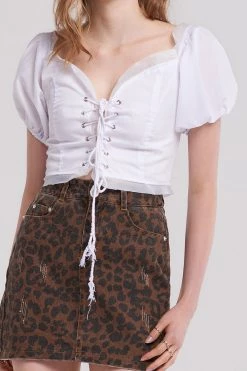STORETS SALE CLOTHING Eva Leopard Denim Skirt