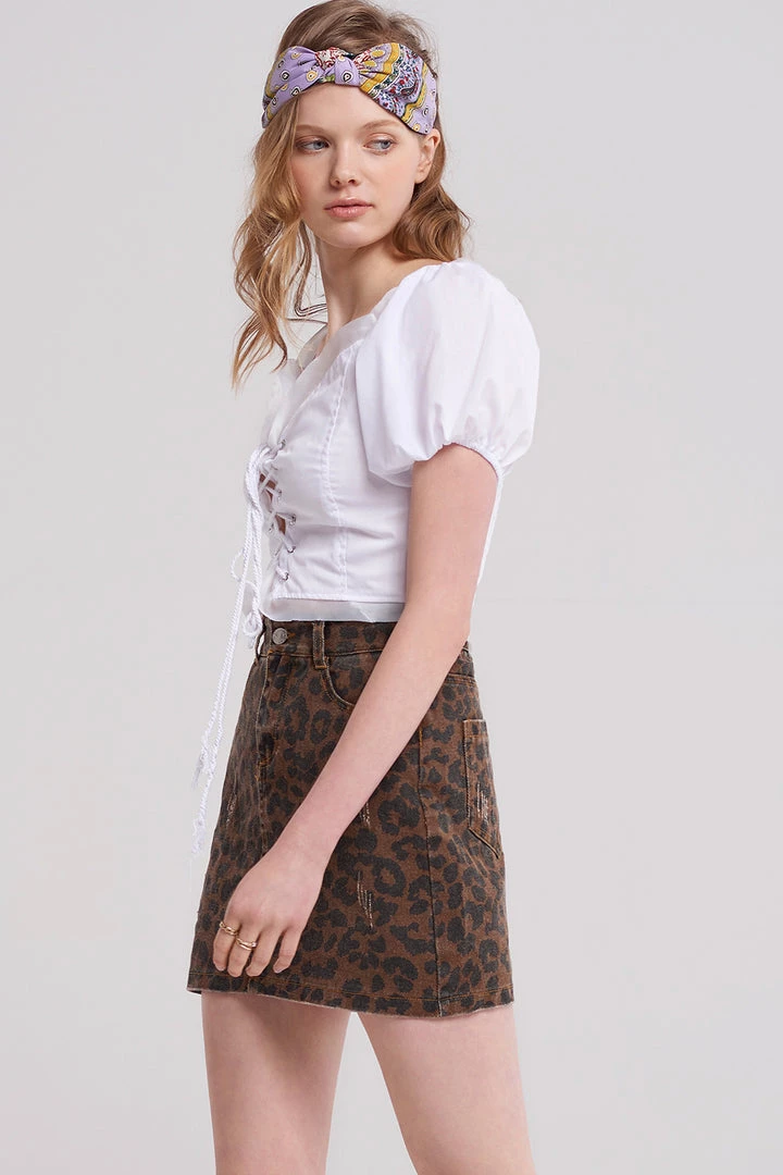 STORETS SALE CLOTHING Eva Leopard Denim Skirt