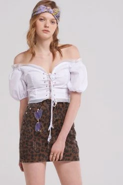 STORETS SALE CLOTHING Eva Leopard Denim Skirt