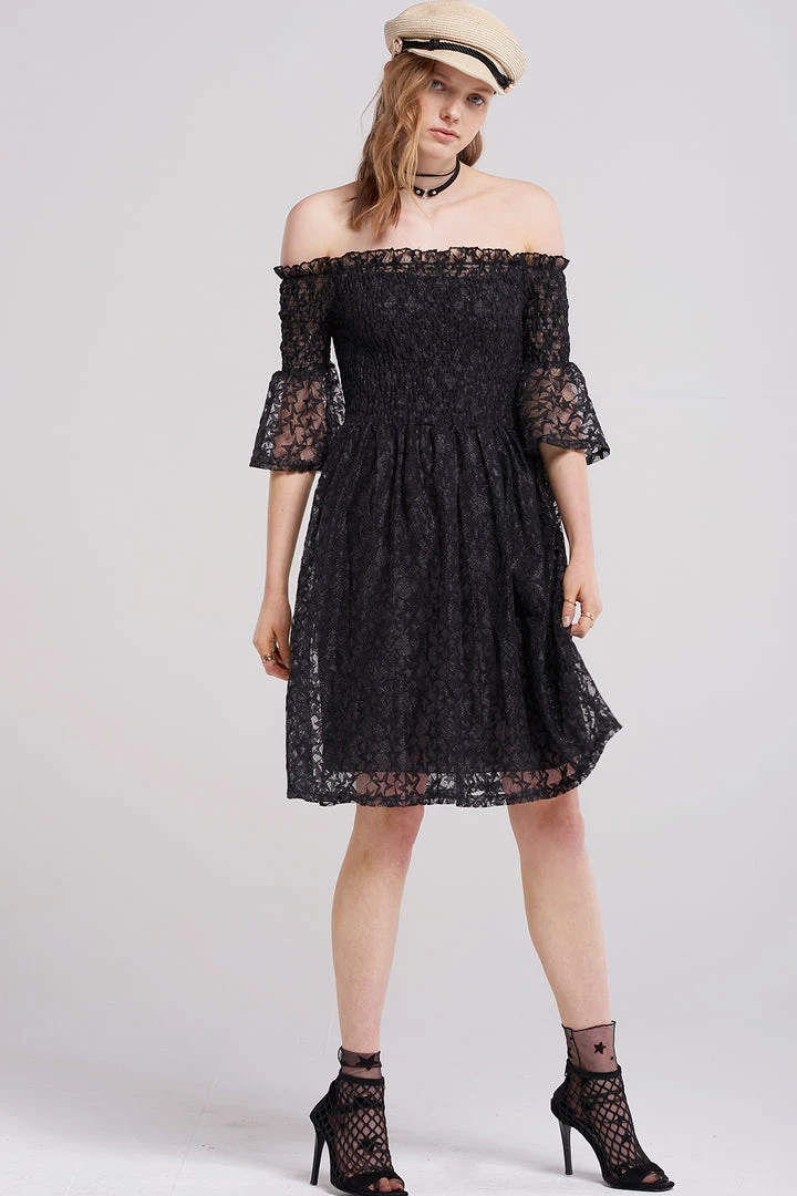 STORETS SALE Gemma Shirred Lacy Dress CLOTHING