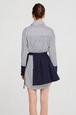 STORETS Audrey Striped Shirt And Skirt Belt Set