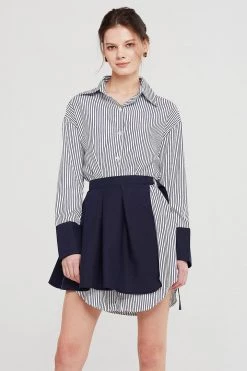 STORETS Audrey Striped Shirt And Skirt Belt Set