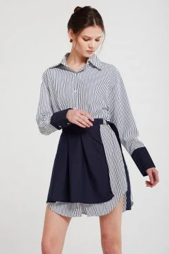 STORETS Audrey Striped Shirt And Skirt Belt Set
