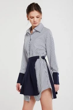 STORETS Audrey Striped Shirt And Skirt Belt Set