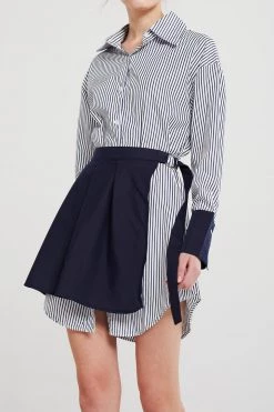 STORETS Audrey Striped Shirt And Skirt Belt Set