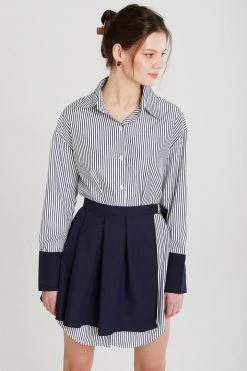 STORETS Audrey Striped Shirt And Skirt Belt Set