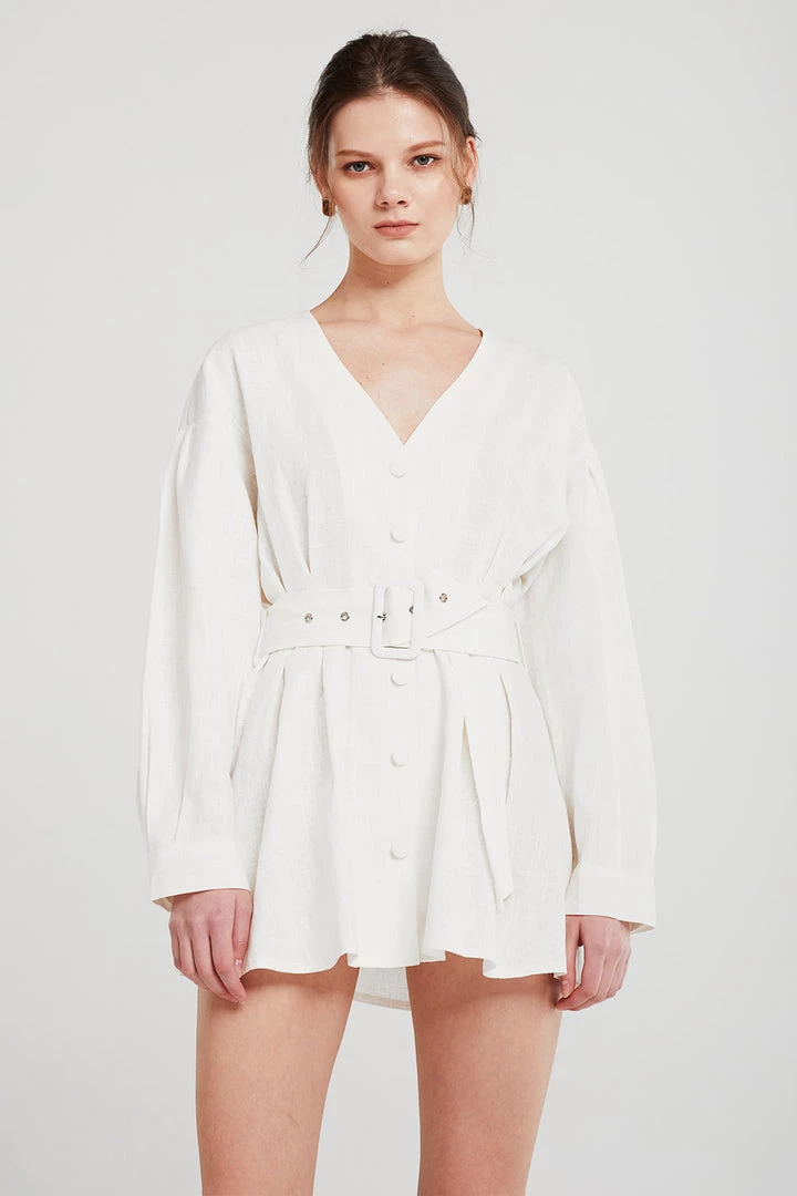 STORETS Layla Linen Belted Mini Dress CLOTHING