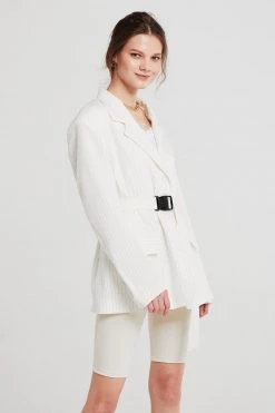 STORETS Isabella Pinstripe Cutout Back Blazer