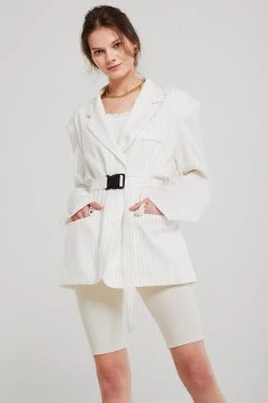 STORETS Isabella Pinstripe Cutout Back Blazer