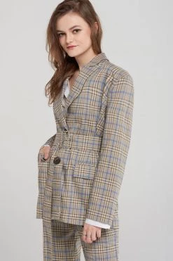 STORETS SALE Jean Check Jacket With Belt CLOTHING