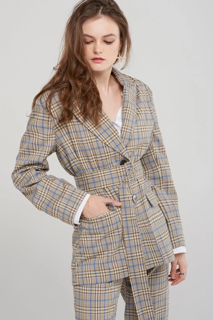 STORETS SALE Jean Check Jacket With Belt CLOTHING