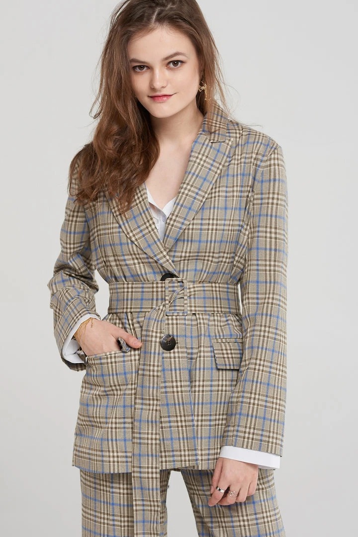 STORETS SALE Jean Check Jacket With Belt CLOTHING