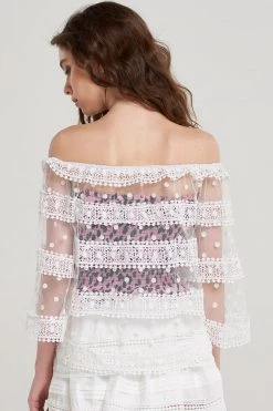 STORETS SALE Fleur Wide Lace Stripe Blouse CLOTHING