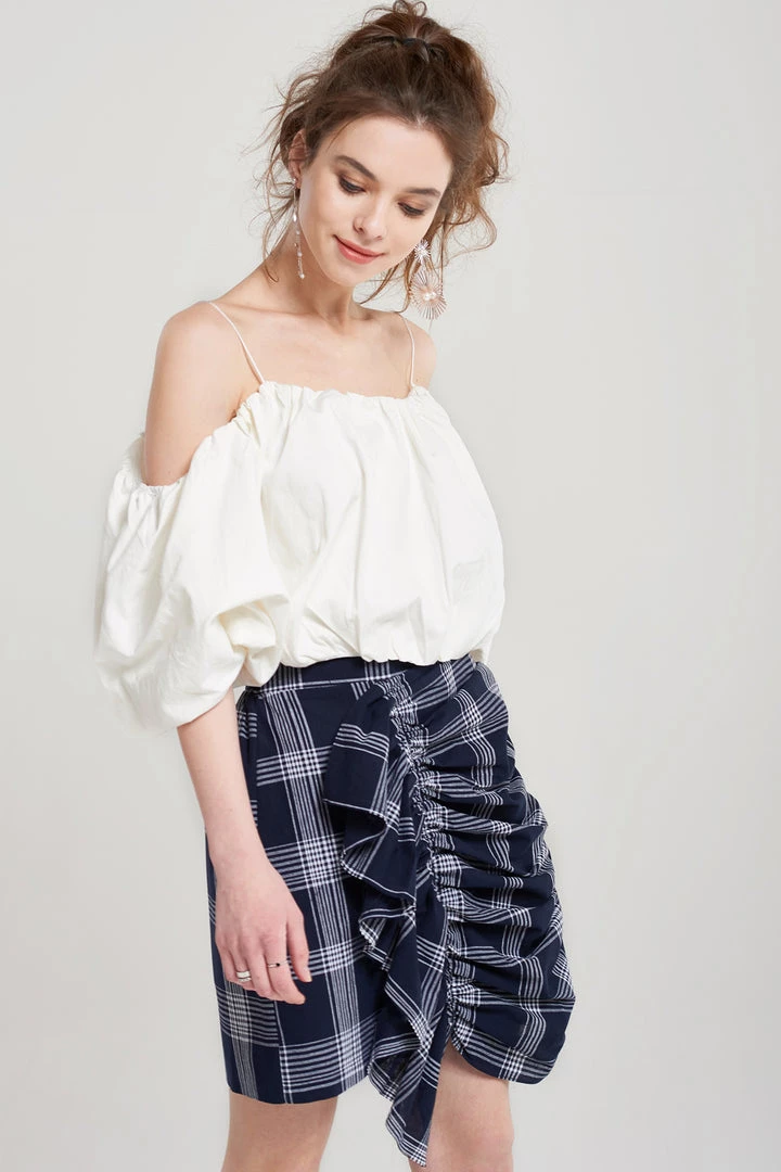 STORETS SALE Skeeta Check Shirring Skirt