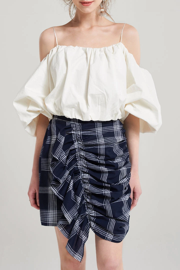 STORETS SALE Skeeta Check Shirring Skirt