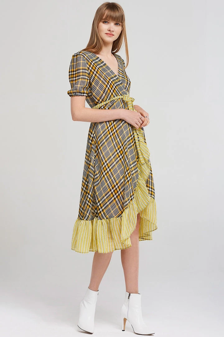 STORETS SALE Samantha Check Wrap Dress