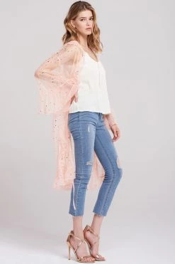 STORETS Santos Mesh Frill Robe-Pink CLOTHING