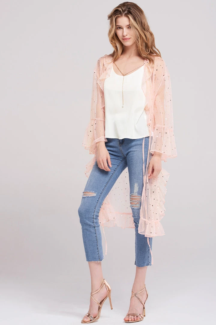 STORETS Santos Mesh Frill Robe-Pink CLOTHING