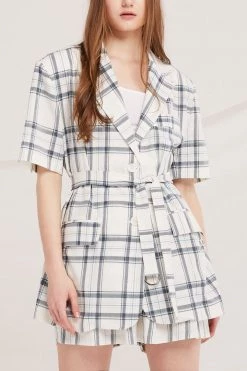 STORETS SALE CLOTHING Elliot Belted Plaid Jacket