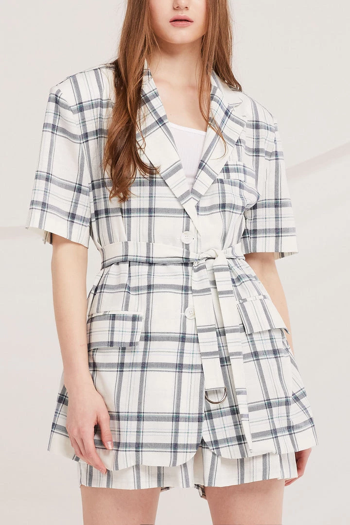 STORETS SALE CLOTHING Elliot Belted Plaid Jacket