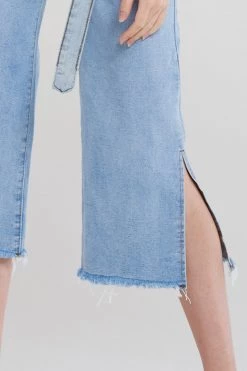STORETS CLOTHING Anahi Side Slit Denim Belt Pants-Blue